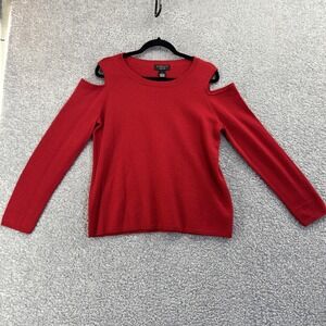 Peck & Peck Luxury Sweater Womens Large Red Cold Shoulder 100% Cashmere Knit